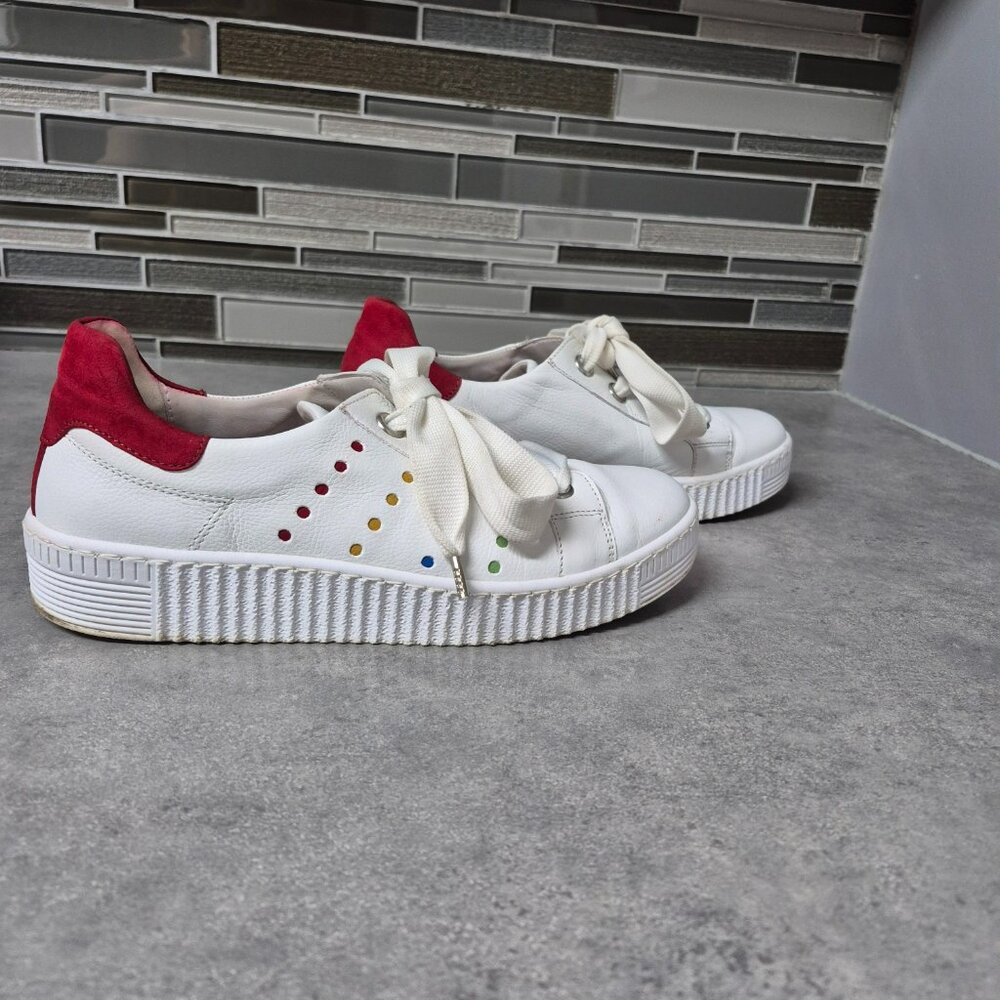 6.5 Gabor White and Red Leather Sneakers with Coloured Dots - Picture 5 of 12